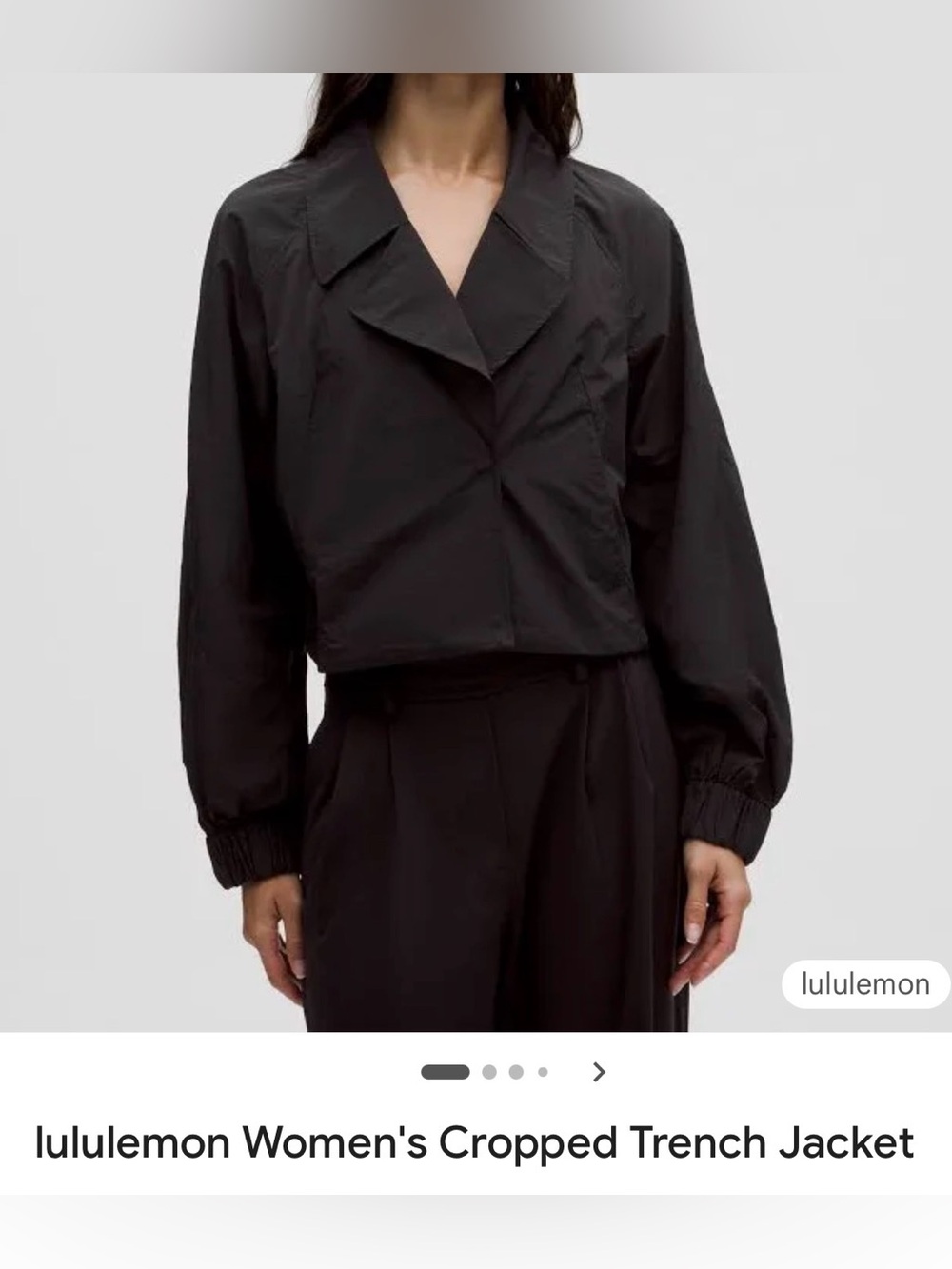 Lululemon cropped trench jacket NWT SIZE XS Black